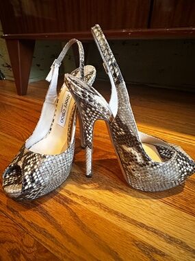 Jimmy Choo Python Leather Slingback Peep Toe Pumps
